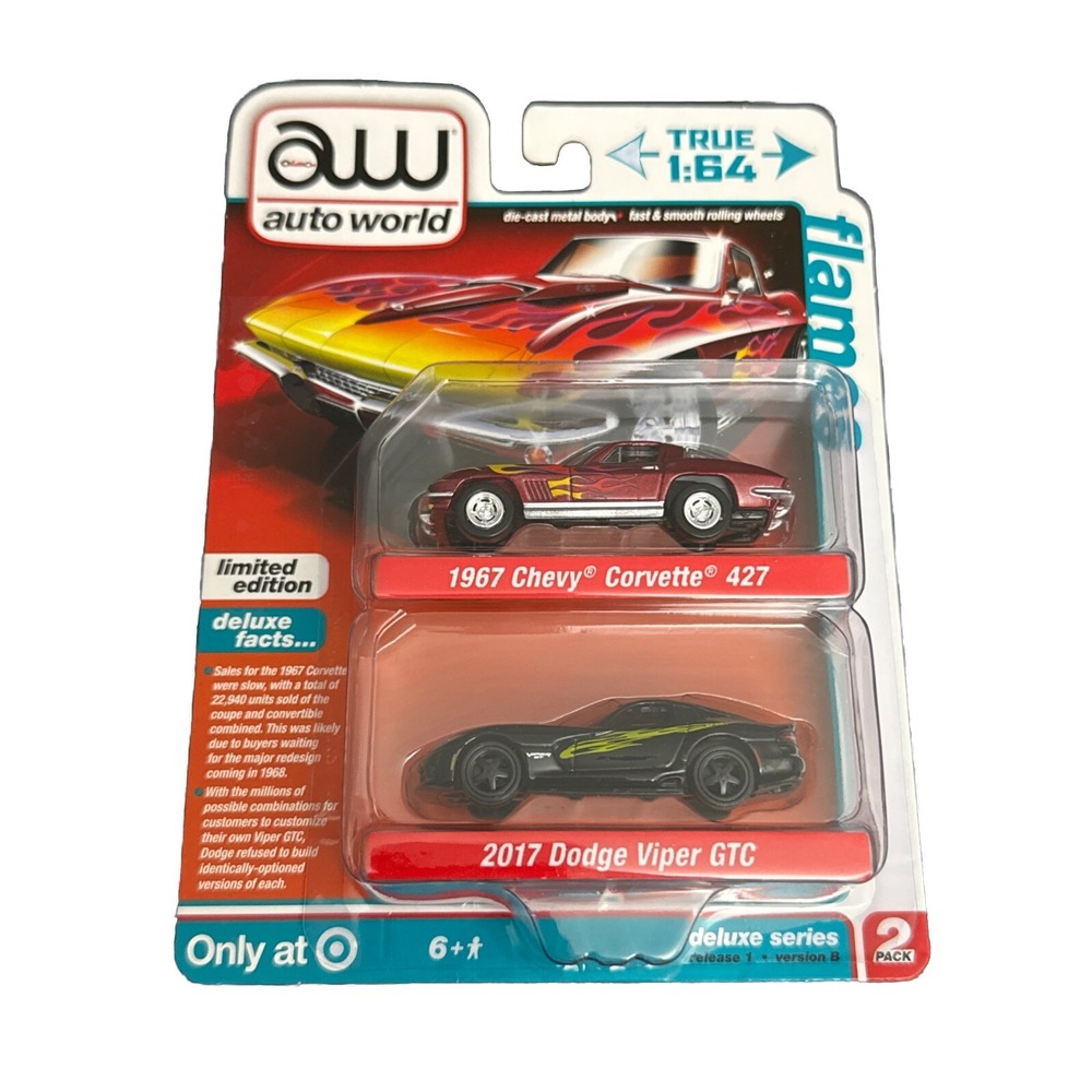 Auto World Target 2 Pack Flames 1967 Chevy Corvette 427 & 2017 Dodge Viper